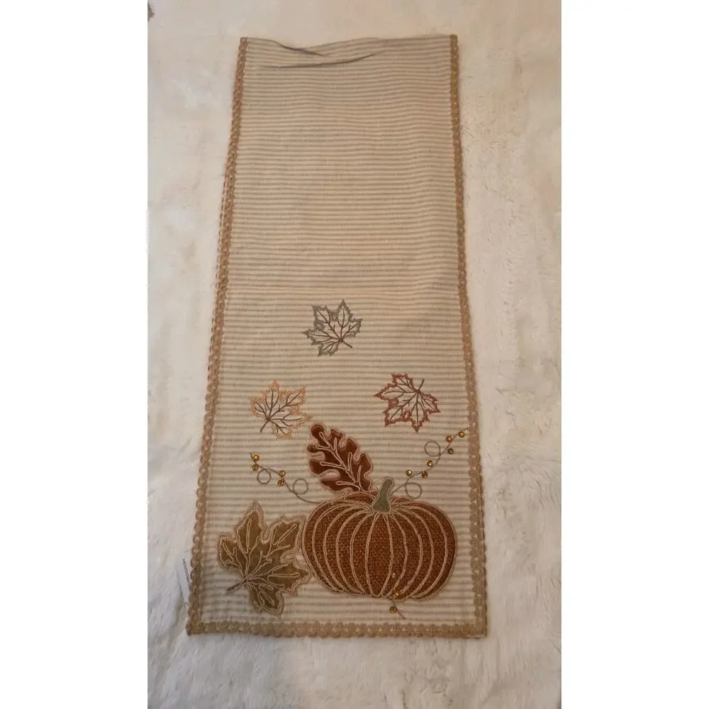 Rare Evermaple Manufacturers Sample Striped Pumpkin & Fall Leaves Table...